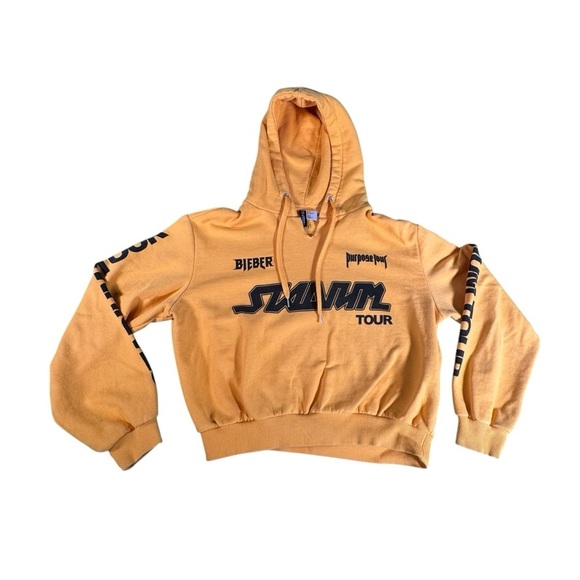 Divided by H&M Justin Bieber Stadium Tour Womens Yellow Black Hoodie Size Medium - Picture 2 of 13